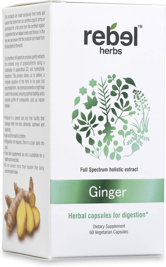 叛逆草药 姜汁 Capsules 威力双萃取法,非GMO, Gluten Free, Ginger Root (Rhizome) 提取法