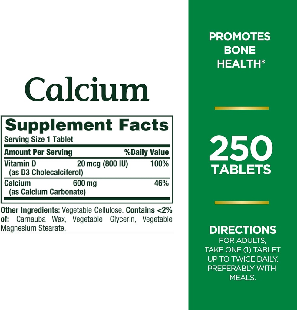 大自然的碳酸铜和维生素D, 支持免疫健康与骨质健康, 600mg Calcium & 800IU 维生素D3, 250 片(包2)