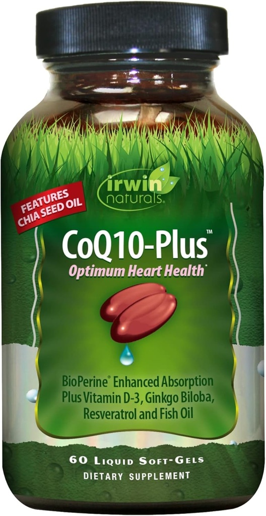 Irwin Naturals CoQ10-Plus 优化心脏健康,增强与Chia种子油的吸收,60 液态软胶