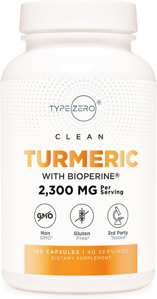 型号为0Turmeric with Bioperine (120 Capsules) (每架2300mg) - GMO Free, Gluten Free, 3th Party tested.