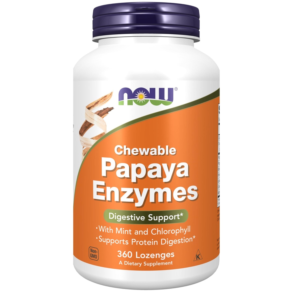 Now Foods Supples, 配有薄荷和氯phy的木瓜酶, 消化支持*, 360 Chewable Lozenges