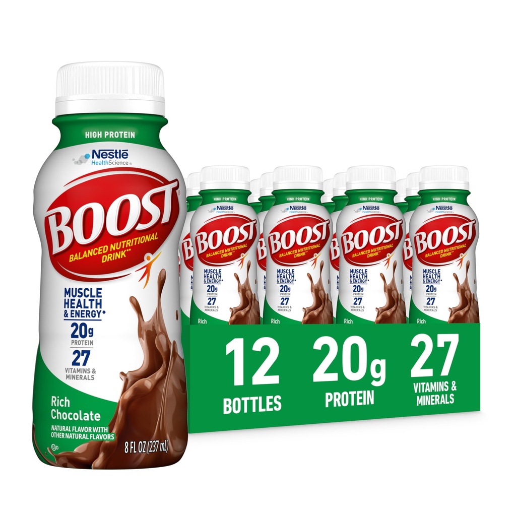 BOOST 高蛋白准备好饮用平衡营养饮料,富巧克力,8 FL OZ(12包)