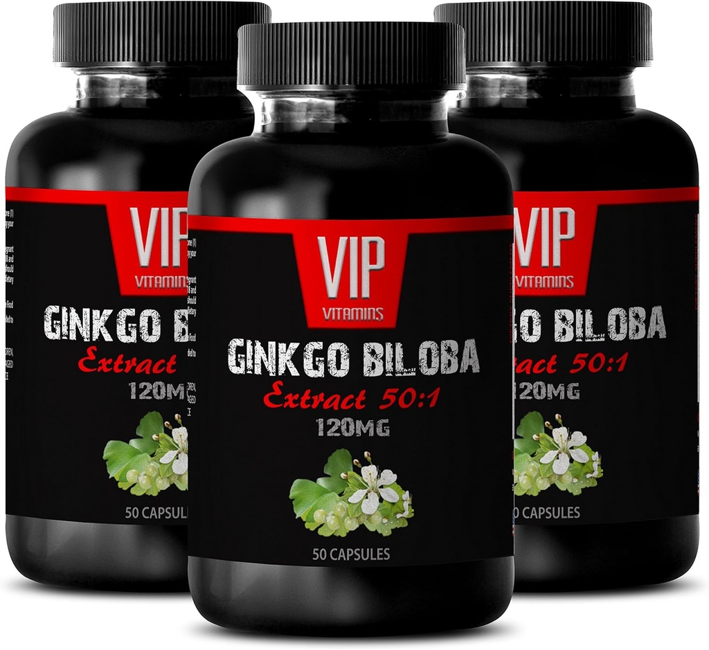 VIP VITAMINS Ginkgo biloba for Teens - Ginkgo Biloba Leaf 120毫克 - 健康脑功能(3瓶 - 150卡普勒)