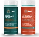 iwi Omega-3 Sport & Vegikrill Omega-3 Bundle, 30名服务员, Vegan 厂制藻类 Omega 3 配有 EPA + DHA, Krill 和鱼油替代品, 无鱼余味
