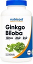 营养成本 Ginkgo Biloba 120 mg, 240 capsules - 额外力量 Ginkgo Biloba 提取 - Gluten 自由与非 GMO