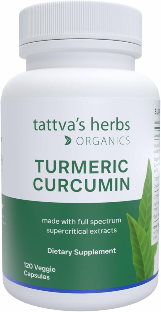 Tattva的草药Turmeric Curcumin 500 mg, 抗氧化剂支持草药补充剂, Turmeric Curcumin with Black Pepper for Advanced, 1 Pack, 120 Veggie Capsules