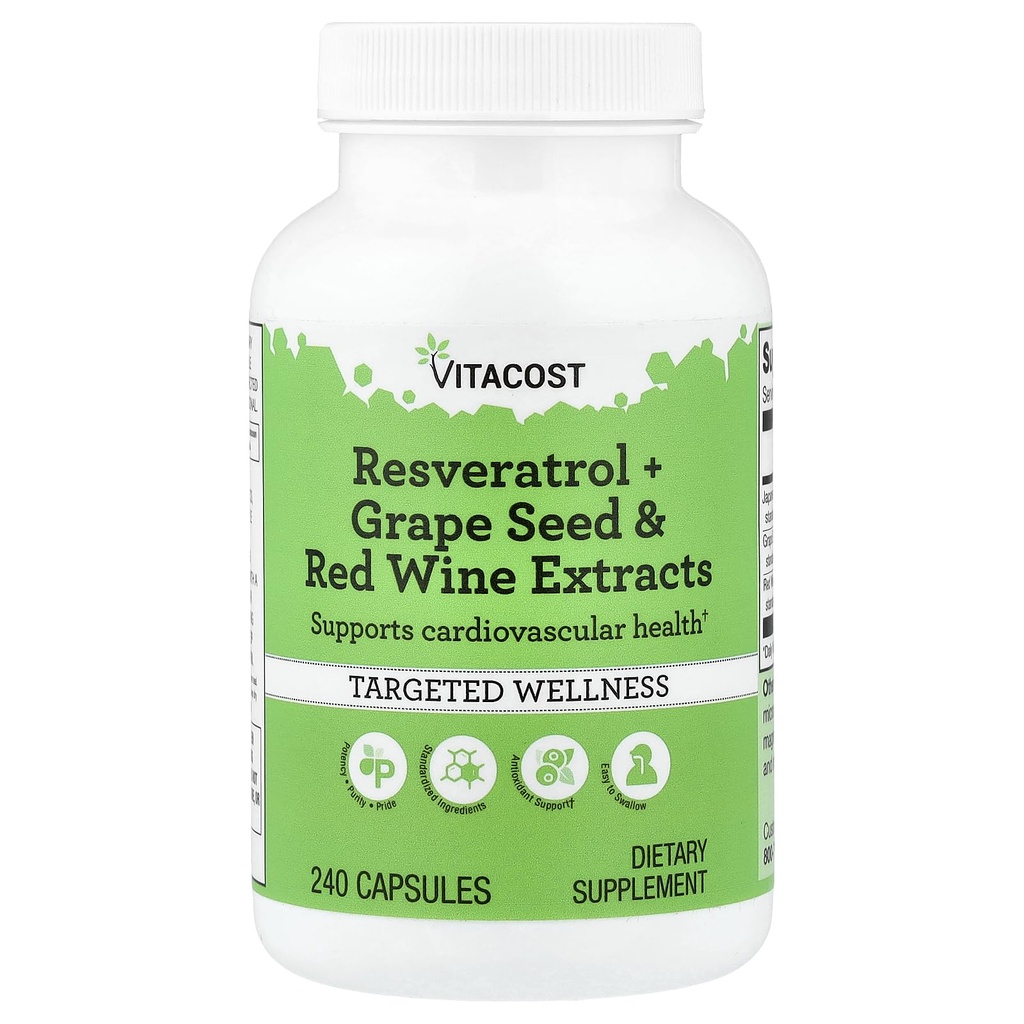 Vitacost Resveratrol + 葡萄种子和红酒提取器 - 240卡普尔