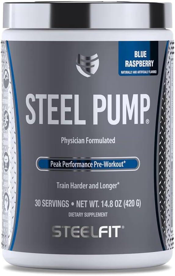 SteelFit钢泵 高级预加工粉末和硝酸盐补充剂 蓝莓 30种为肌肉建筑和恢复服务 配有峰ATP、Ashwagandha、和电解剂