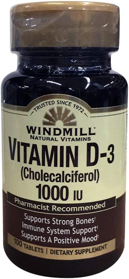 风车 天然维生素 维生素 D-3 Cholecalciferol 1000IU 膳食补充100片(2包)
