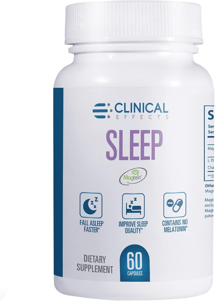 临床效果睡眠 - 磁铁的镁补充剂 - 60 Capsules - Mgnesium L-Threonate, L-Theanine和Chamomile - 用于放松和自然平静 - 没有美拉图宁睡眠支持 - 美国制造