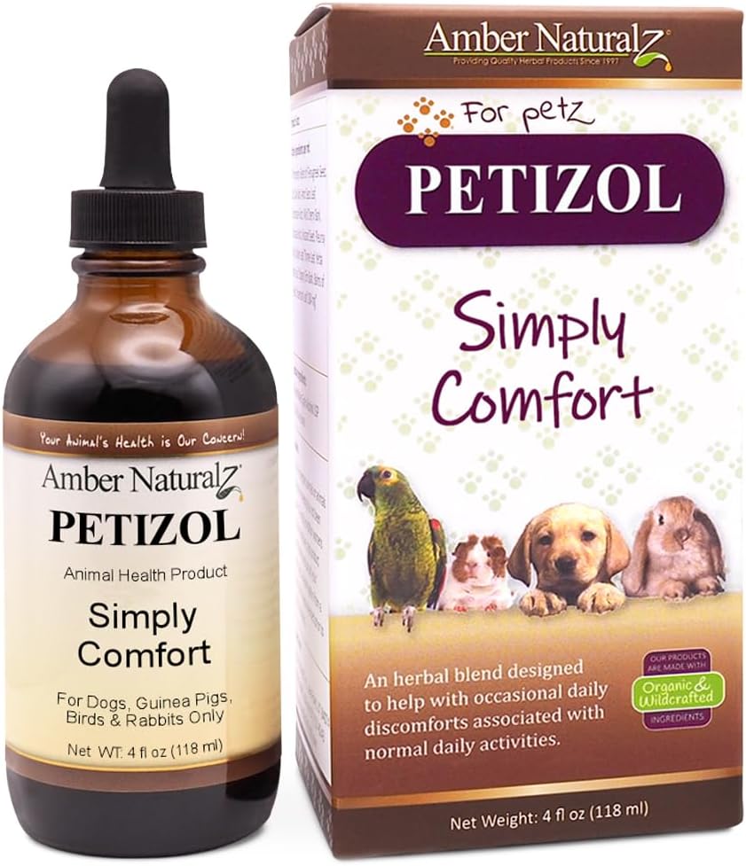 AMBER NATURALZ Petizol 简易舒适草药补充品 狗,鸟,兔 | 支持偶尔不适和正常体温 | 4 Fluid Once Glass Bottle | 制造于美国