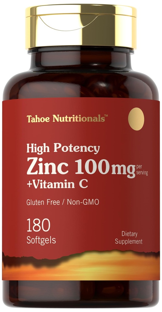 Carlyle Zinc 补充100mg 配有维生素C + 180 软胶 + Non-GMO, Gluten Free → Tahoe 营养素
