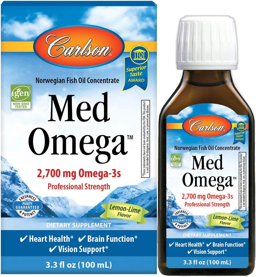Carlson - Med Omega, 2700 mg Omega-3s 专业力量,心脏,大脑和视觉支持,野生捕捉和可持续源头,柠檬液,100毫升