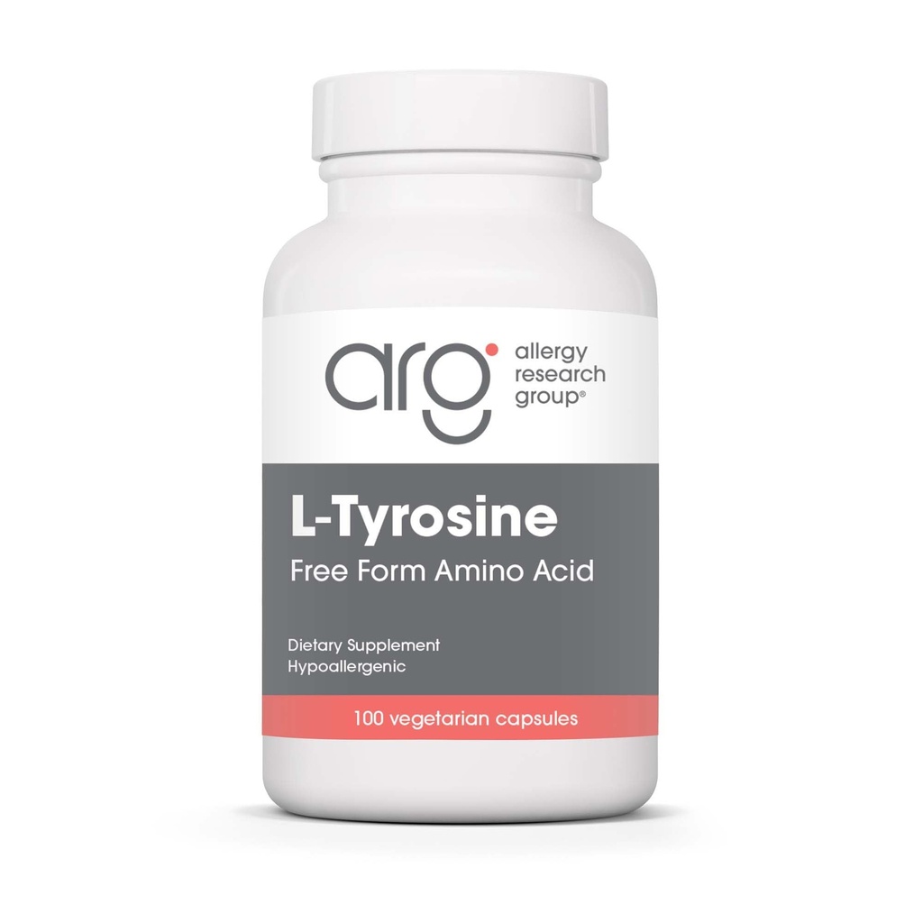 过敏性研究组 L-Tyrosine - 大脑支持,Hormone前体,自由形态氨酸,500mg补充,甲状腺支持 Capsules - 100 Counter