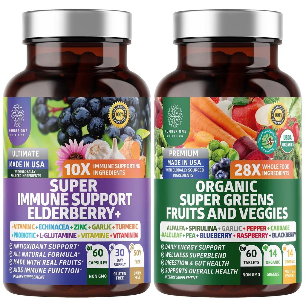 N1N Premium Organical Super Fruits & Vegies + Immune Supports [38 强力成份],天然超级绿地与阿尔法尔法,维生素和矿物,锌,涡轮和Probiotic,120 Caps的补编