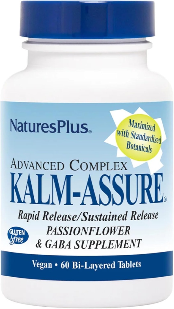 Natures Plus Kalm-Assure - 60 Bi-Layered 板块 - 支持用 Passionflower, GABA, Chamomile & Magnesium - Gluten Free & Vegan - 60 服务