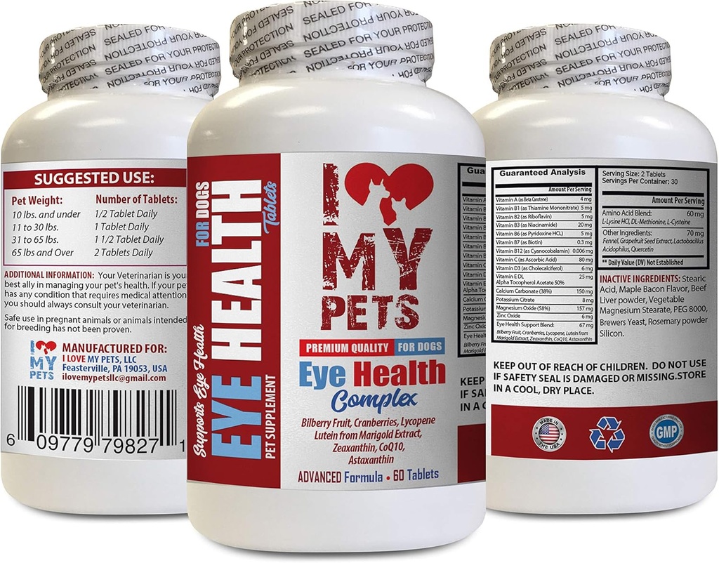 我爱我的PETS LLC 狗眼补充品 - 狗眼健康综合体 - 精密配方 - 兽药推荐 - 狗路丁 - 1瓶(60 treats)