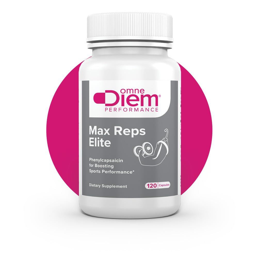 Omne Diem Max Reps Elite Capsules - Phenylcapsaicin 体育表演饮食补充 - 支持最大锻炼与恢复和减少Fatigue - 男女 - 120 ct