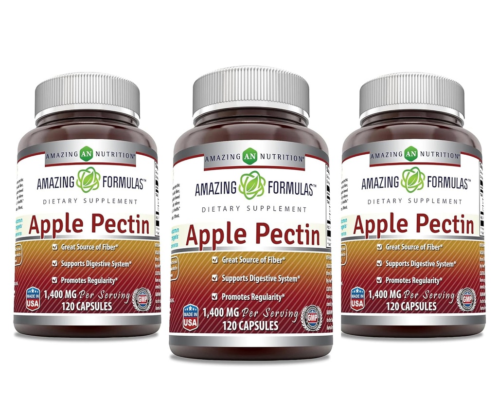 Apple Pectin 1400 mg Pervice Supplements – Capsules – Non-GMO – Gluten Free – 在美国制造(120 Counts → 3 Pack)