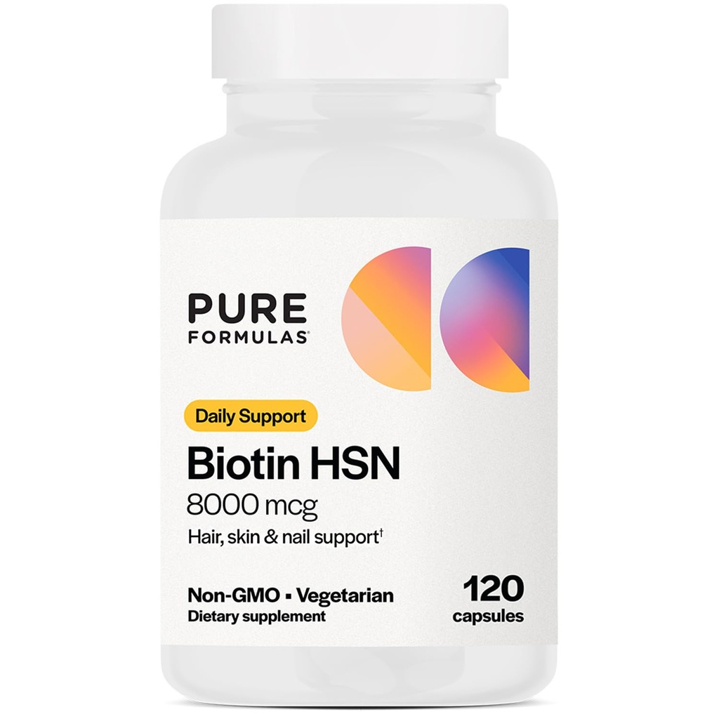 PureFormulas Biotin 8000 mcg 毛皮直肠生物素补充 Biotina, Biotin 毛皮生长维生素 B7 女性和男性补充 120 Capsules