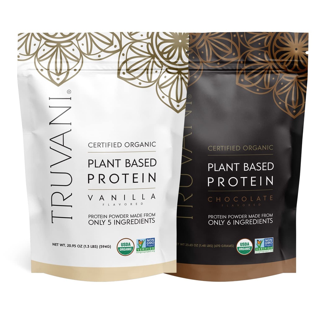 特鲁瓦尼植物蛋白粉 -- -- USDA认证有机物、Vegan、非GMO、乳制品自由、大豆自由、和Gluten自由 -- -- 2包每包20枚(巧克力和香草)