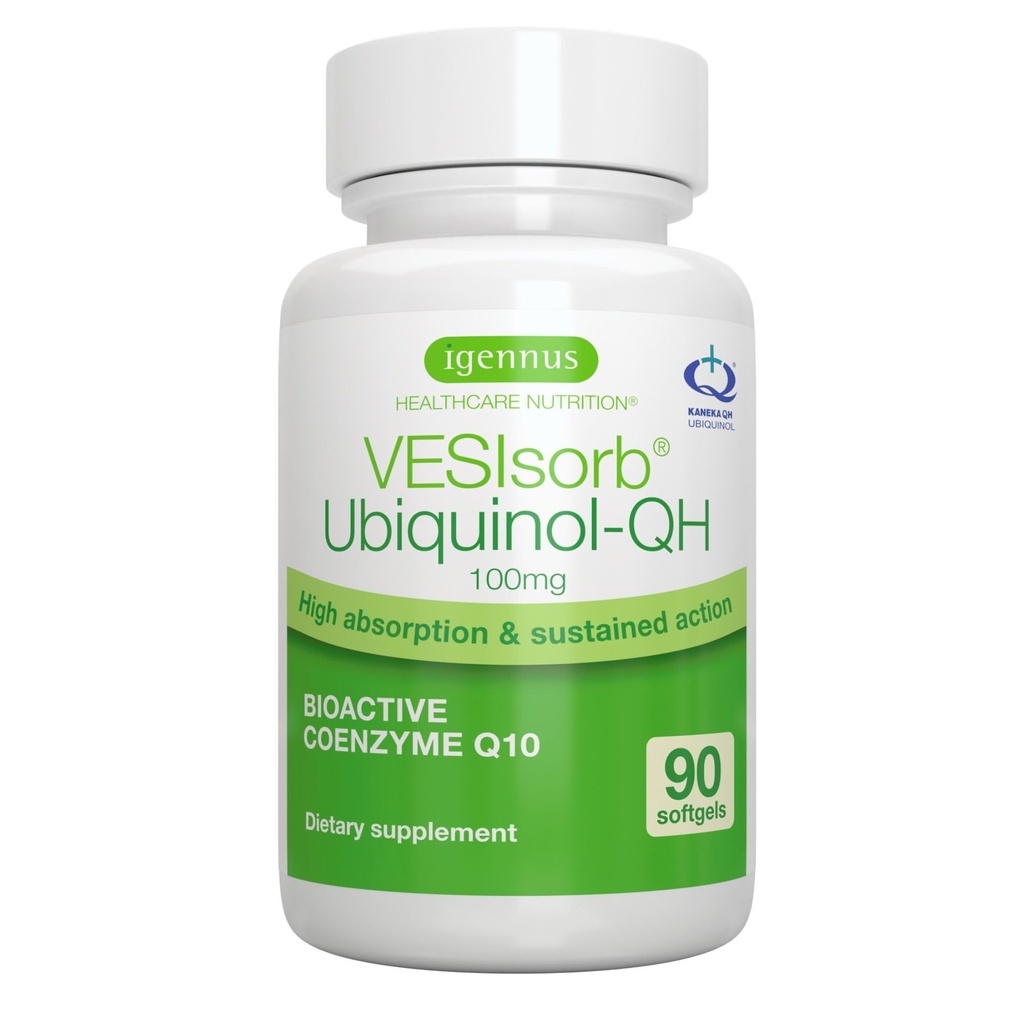Igennus 高级 VESIsorb Ubiquinol 100mg 90 软凝胶,600% 生物利用率,快活水溶胶Q10 能量和心脏补充,3-Month供应