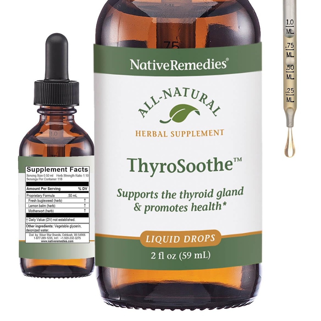 原生补救措施 ThyroSoothe - 所有天然草药补充 Soothes The Thyroid Gland - 支持内分泌系统和甲状腺的系统平衡 - 59 mL