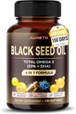 有机黑种子油 - 150 软胶 - 100% 冷压 Omega 3 (EPA + DPA) - 皮肤,毛发,免疫支持(150个计数(1包))