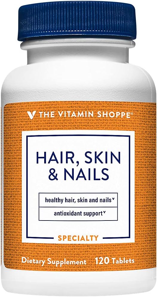 维他命shoppe hair, Skin and Nails, 配有400MCG Biotin, 支持健康活力头发, 健康皮肤和坚固钉(120平板)