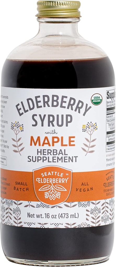 Syrup with Maple Syrup – Delicious, Vegan, Gluten-Free Herbal Supplement with Potent Immune Benefits Made from Only Organic Ingredients in Small Batches in The USA - 16oz