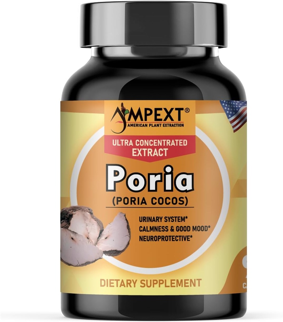 Poria Cocos蘑菇提取器 - Premium Quality, Only Fruiting Bodys提取器,抗氧化剂,肾支持剂,Calmness & Good Mood,心血管靴,90 Veg Caps.