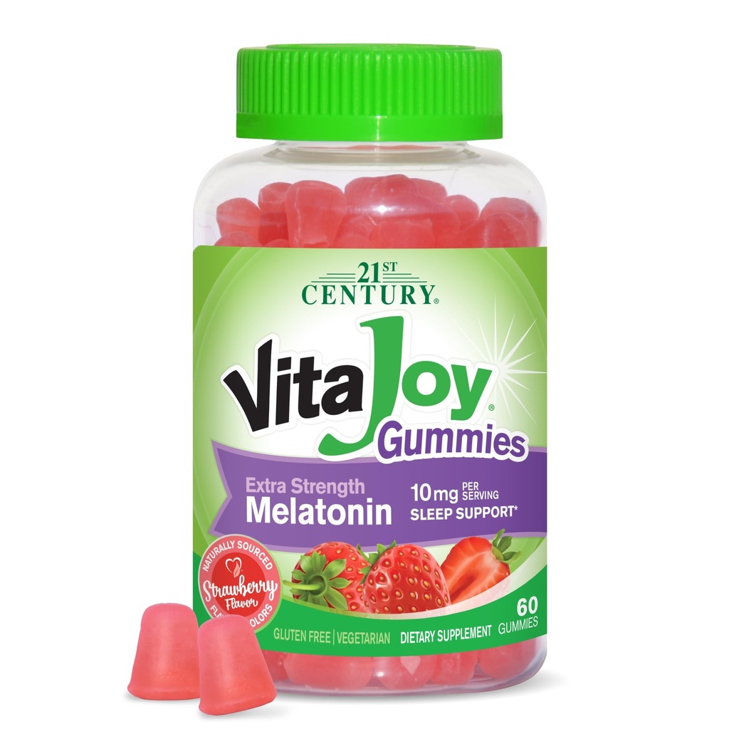 21世纪保健 VitaJoy Extra Force Melatonin 10 mg Gummys,草莓,60 count,Red,0.43 磅(一包)