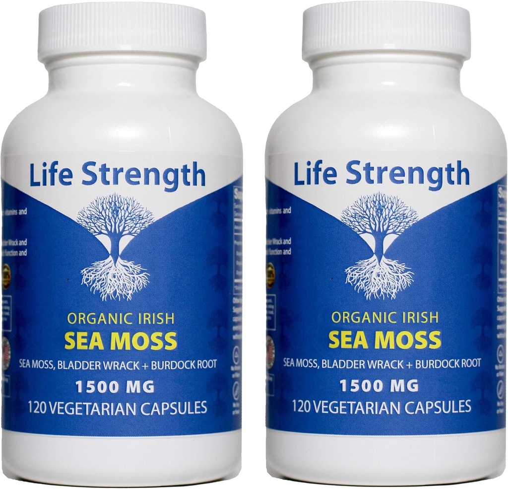 Sea Moss Capsules (Pack of 2) - 野生爱尔兰海 Moss, Bladderwrack & Burdock Root Superfood Blend - Imune System, Joint, Gut Health & Thyroid Supports - 240 植物类 Capsules