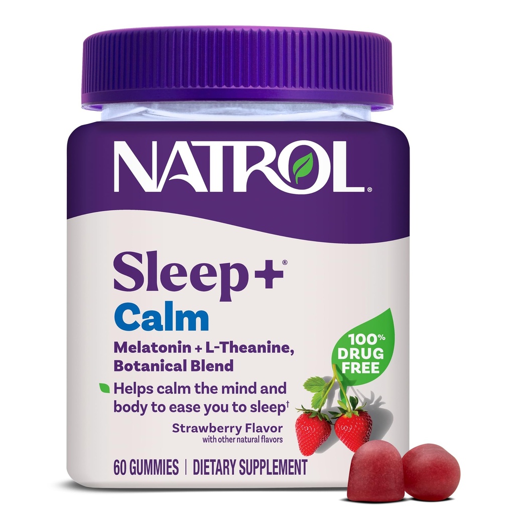 Natrol Sleep+ Calm Melatonin Gummys for adderns, Sleep Gummys, 草莓Flavor, 60 Gummys, 30天供应