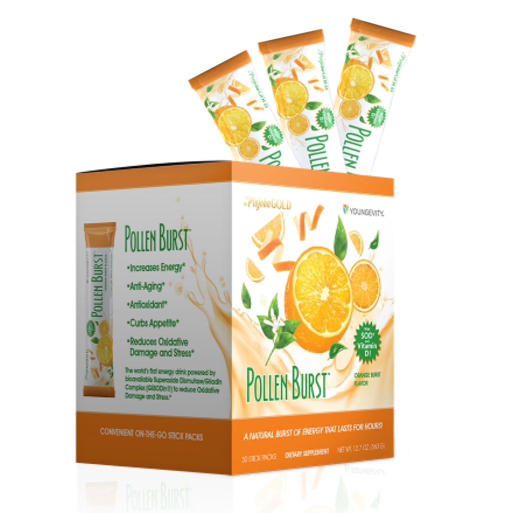 青年ProJoba Pollen BurstTM - 清洁自然能源补编w/Green Tea, Pollen extract, GliSODin ® - 增加焦点、脑力、耐力、精神清晰度(30棒)