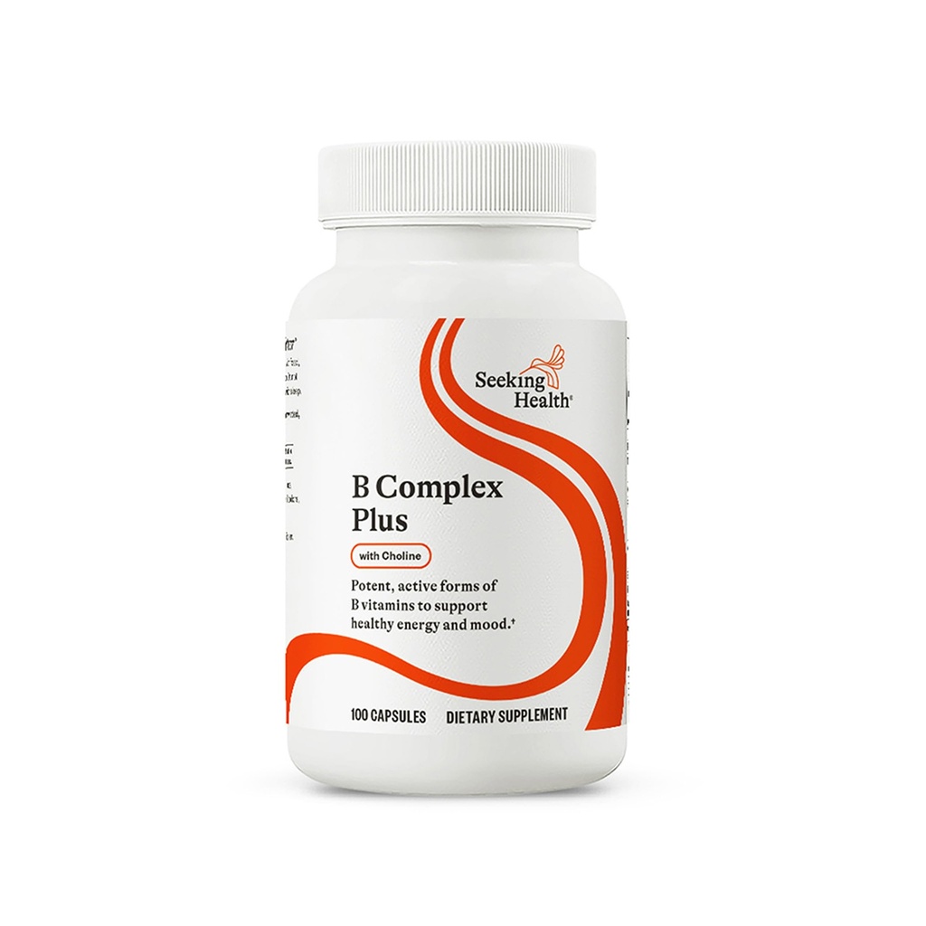 寻求健康 B 复合体+ - 用Choline & Riboflavin补充维生素 B – 支持脑健康,消化,和能源 - 100卡普尔