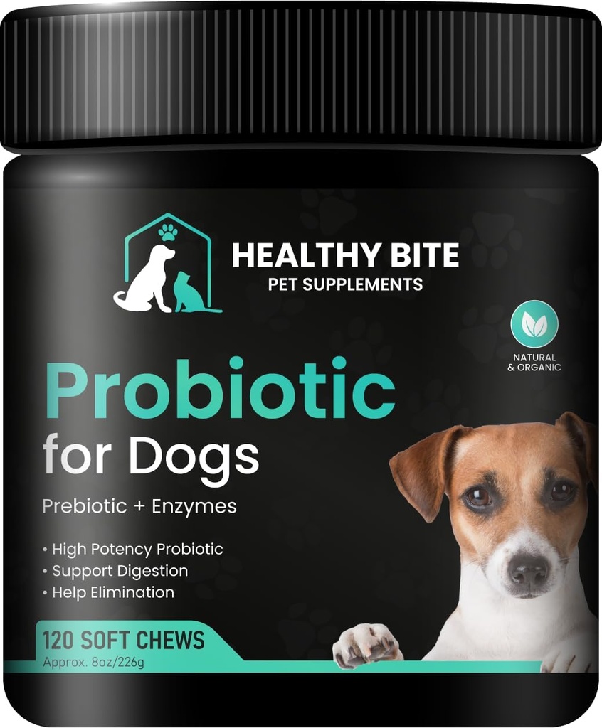 健康Bite Probiotic for Dogs - 用于腹泻,Gut Health and Itching的狗代生, 6种不同的细菌, Dog Probiotic Chews - 用于狗代生 - 美国制造的 120 计数