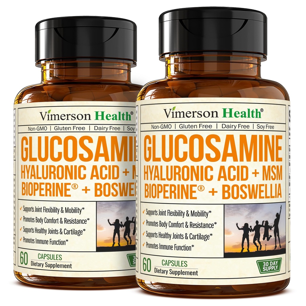 Glucosamine Sulfate with Hyaluronic Acid, Boswellia, Black Pepper & MSM 补编 – 5-in-1 男女联合补编 – 联合健康,流动性和骨强 – FSA 合格 2 Pack