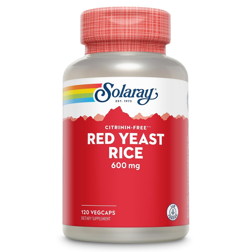 SOLARAY 红酵母稻600mg 系统支持,无辐照和无Citrinin,实验室验证,120 Veg Caps