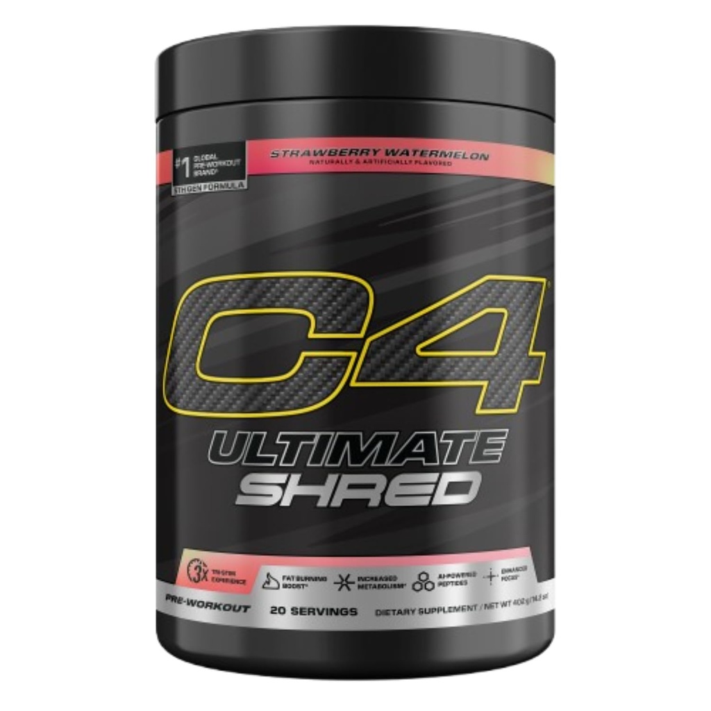 C4 C4 超常 Shred Pre Workingout Power, 肥肉烧烤机供男女使用,重量损失补充剂加姜根提取剂,草莓西瓜,20种服务品,12.3 Ounce(包1)