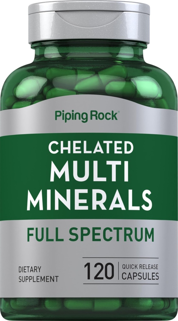 Piping Rock Mega Multi Mineral Chelated Supplements 120 Capsules 供男女使用 自由铁 自由铁 非GMO 自由格鲁滕