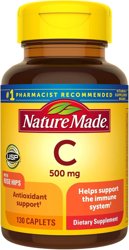 维生素C 500 mg 胶片与玫瑰皮,130 计数