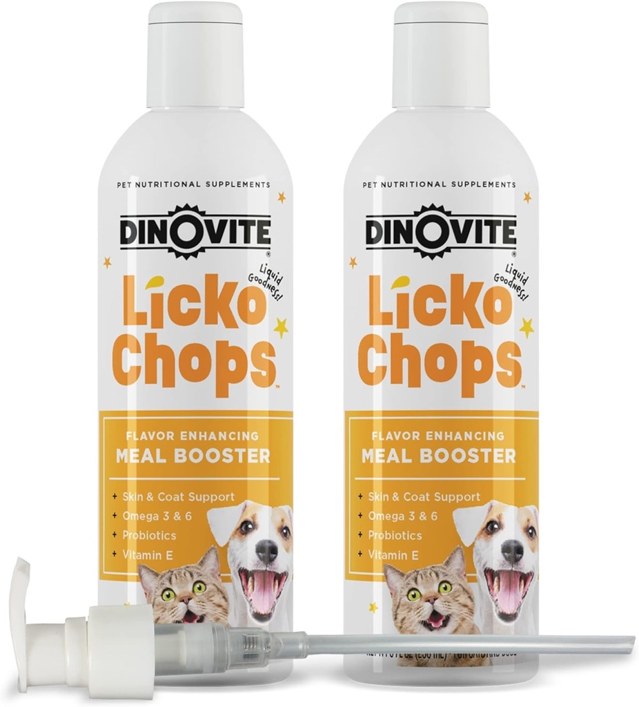 用于狗和猫的Dinovite Lickochops 补充Omega-6、3脂肪酸、Probiotics和维生素E、16 oz 与泵