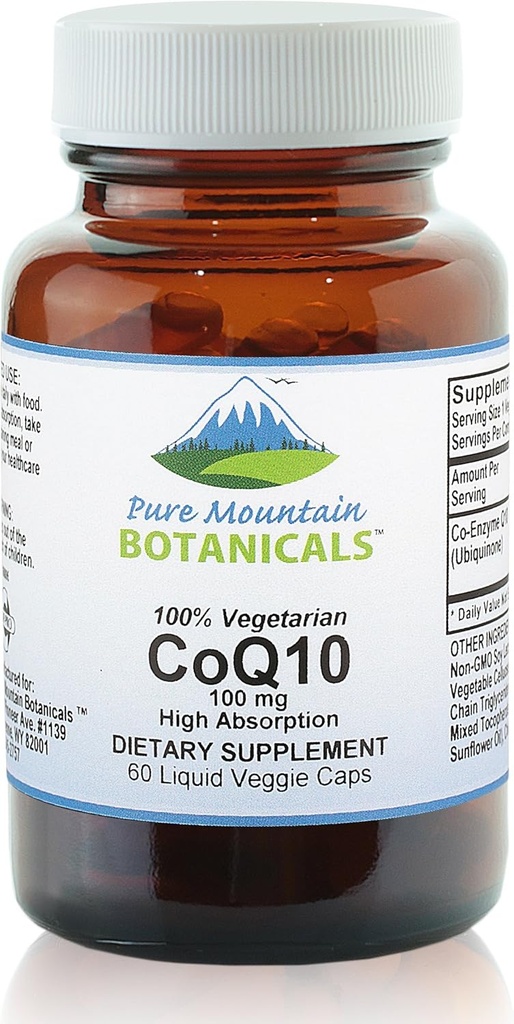 纯山植物学 Coq10 100mg 软胶 - 60 Vegan Kosher Capsules 配Ubiqunone Coenzyme Q10 补编