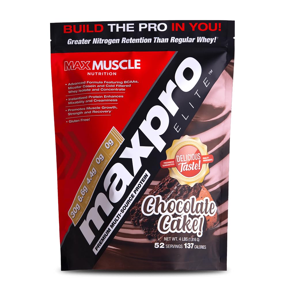 马克斯肌肉 Maxpro Elite 蛋白质 蛋白质 + 30g 蛋白质 + 0g 糖 + 6g BCAAs → Micellar casein 冷过滤 Whei 孤立蛋白 → 促进肌肉生长与恢复(Chocolate Cake, 4lb)