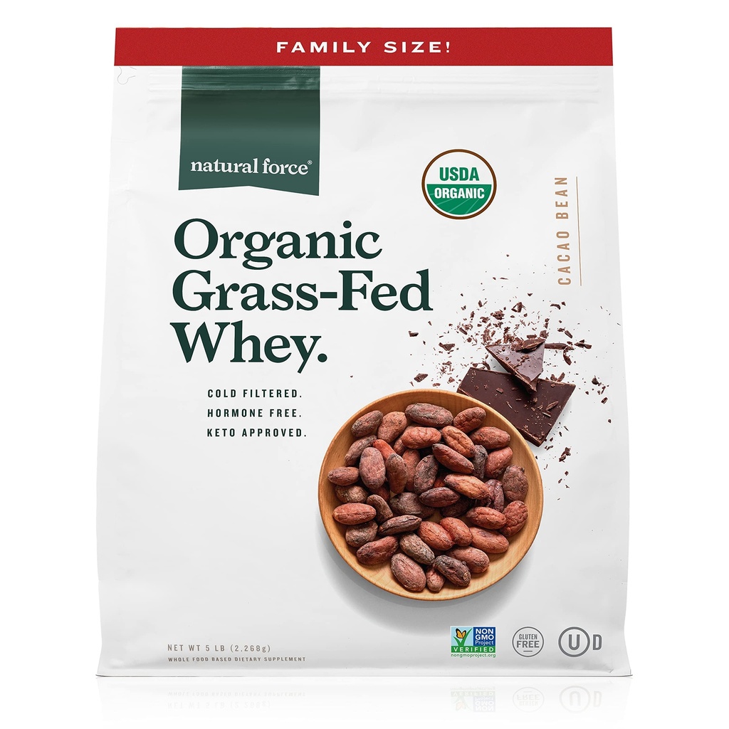 天然力Whey蛋白粉 —巧克力,5磅 — 草药有机,纯,Keto & Paleo友好,低碳,科舍,Non GMO — 家庭大小 A2蛋白