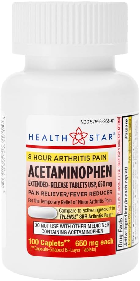 GeriCare Acetaminophen 扩展-释放关节炎 650mg Caplets, 疼痛解脱器, 关节炎症候群, 减少发烧, 100 计数 (Pack of 1)