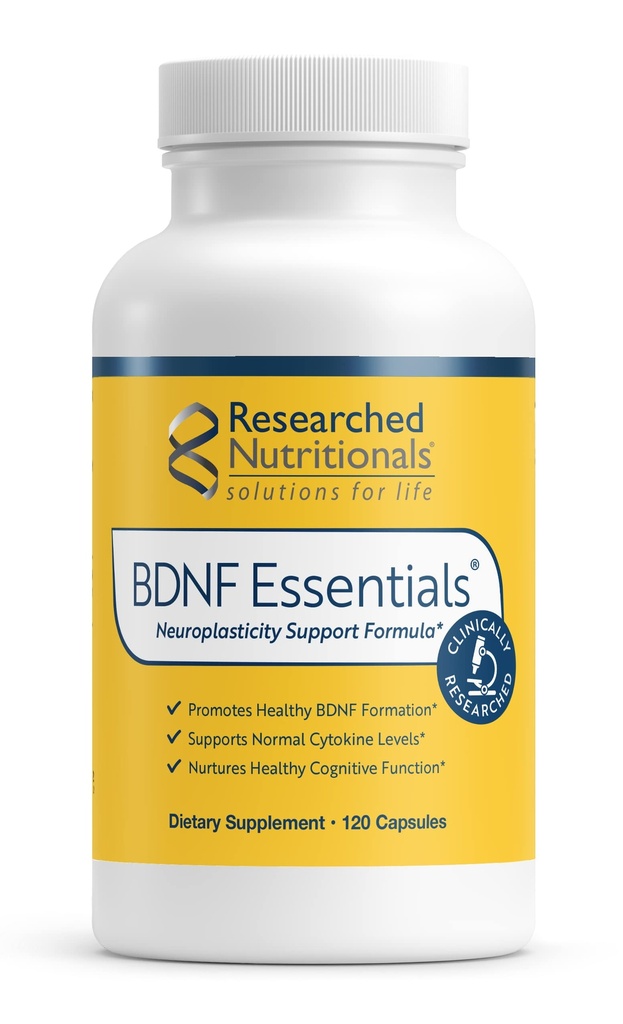 研究营养学 BDNF 基本要素 -- -- 临床研究脑补充剂,配有 Bacopa Monnieri 和 Lions Mane 蘑菇 -- -- 支持神经弹性、健康科尔蒂索尔水平,120 Capsules