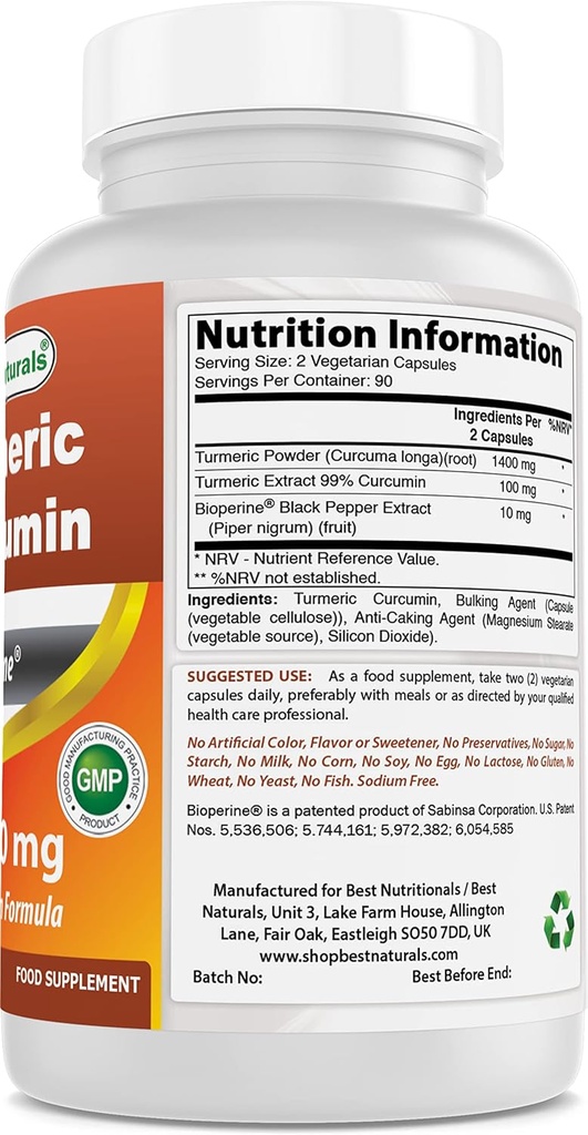 含有Bioperine和氧化镁的1500毫克Turmeric Curcumin 500毫克
