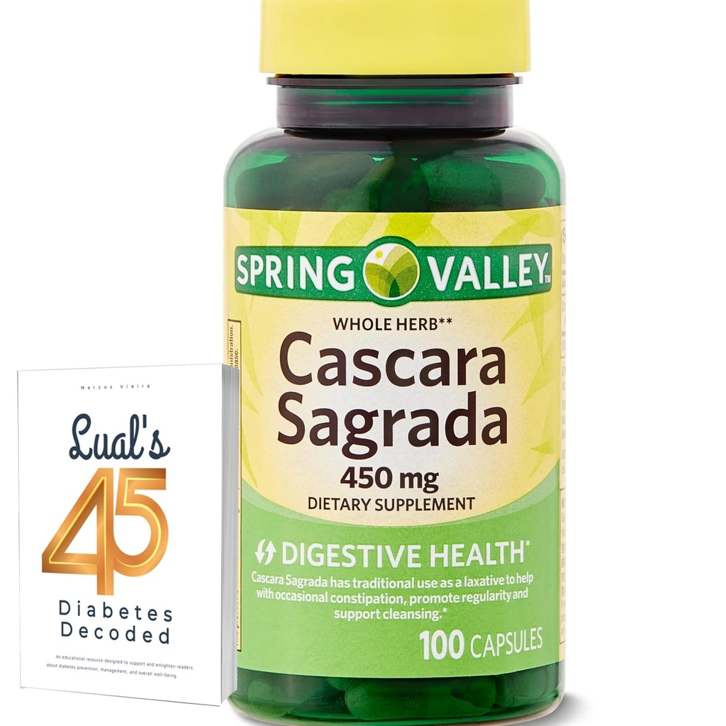 Cascara Sagrada 450mg. 春谷 Cascara Sagrada 450mg 100 计数,全草 Cascara Sagrada 消化健康饮食补充 Capsules Bundle 与 Luall 的 45 糖尿病解码